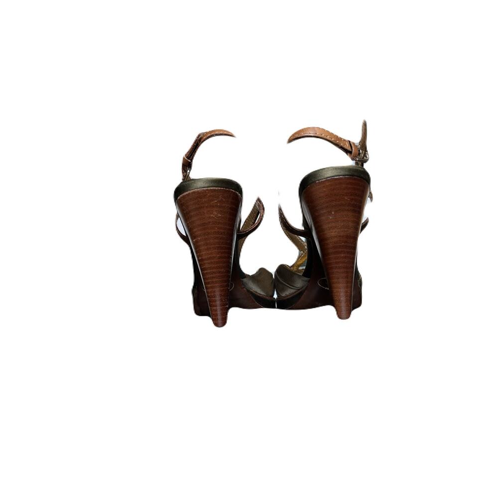 Prada Olive Green Satin And Brown Leather Slingback 4” Heel Size 10 - Picture 4 of 6